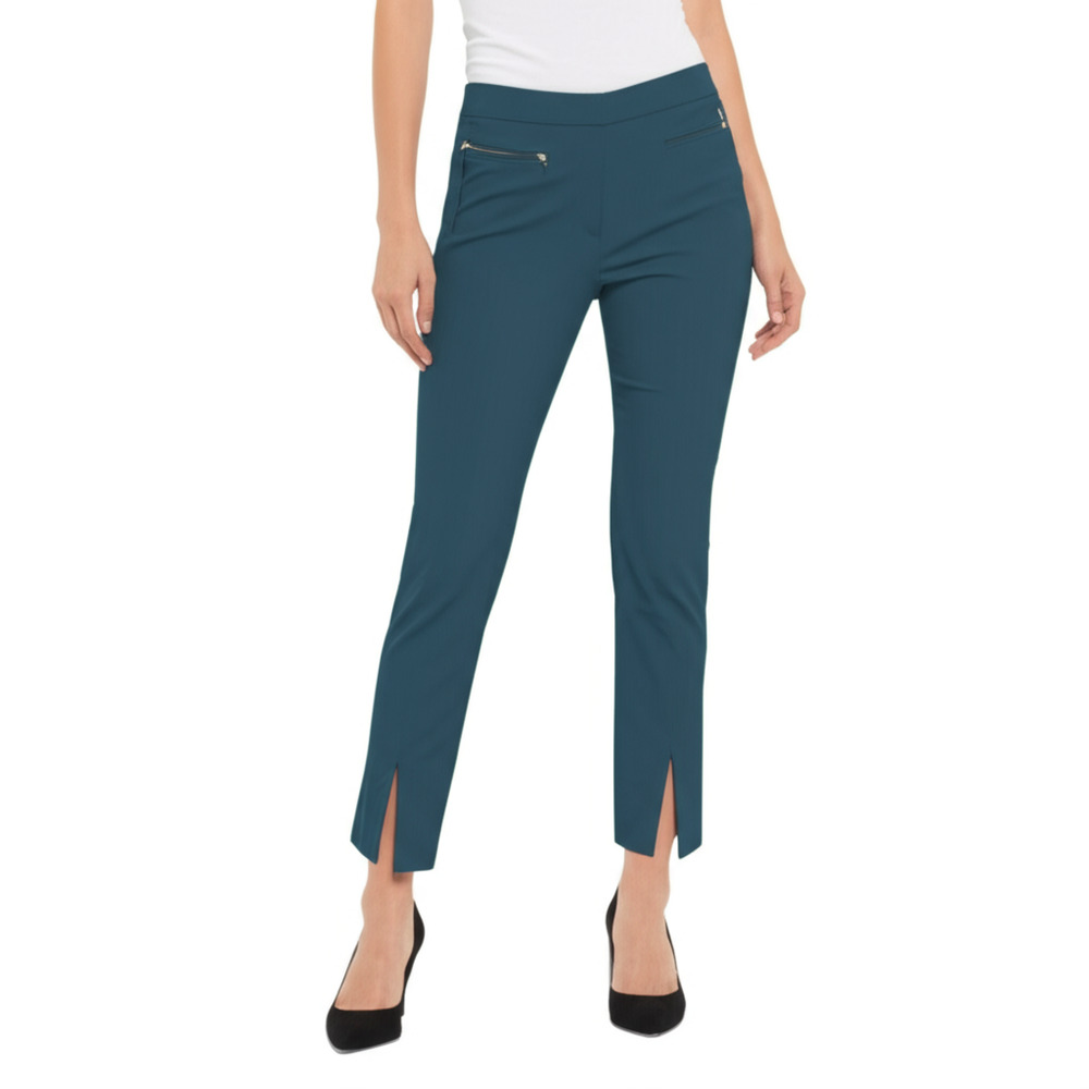 Club Monaco Pants Womens 6 Aviator Teal Polished Zip-Pocket Side-Slit